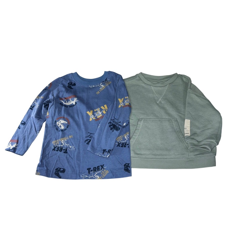 Garanimals Boys Long Sleeve Shirts Set of 2 Blue Dinosaur Sage Green 18 Months
